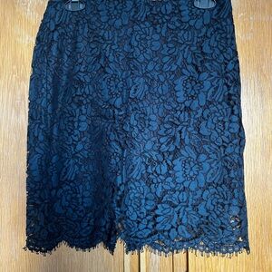 Women's Navy Lace Pencil Skirt - Elegant Floral Design